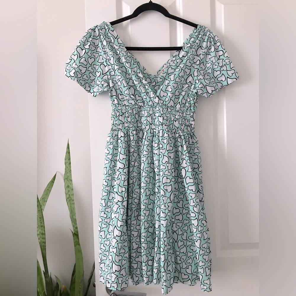 Derek Heart Heart-Print Wrap Midi Dress